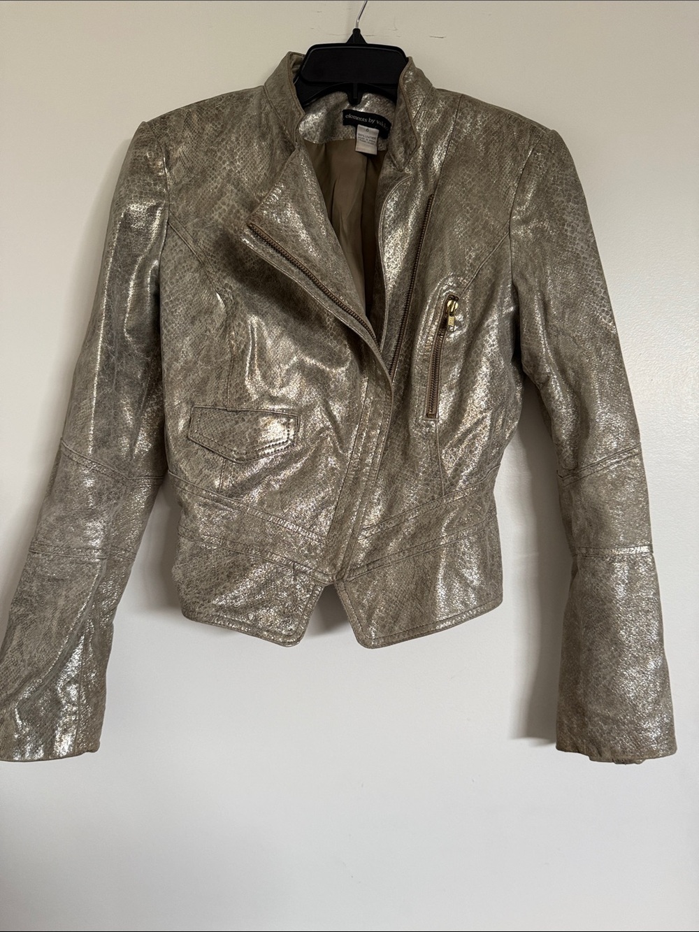 Elements by Vakko Metallic Gold Moto Jacket